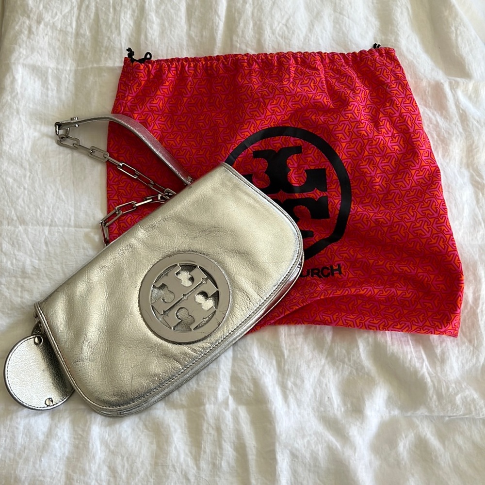 Silver Leather Tory Burch Bag